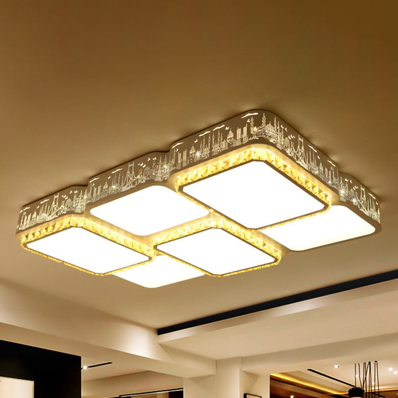 Modern K9 Crystal Led Ceiling Light - Flush Mount Acrylic Shade Remote Control Dimming 21.5/37.5
