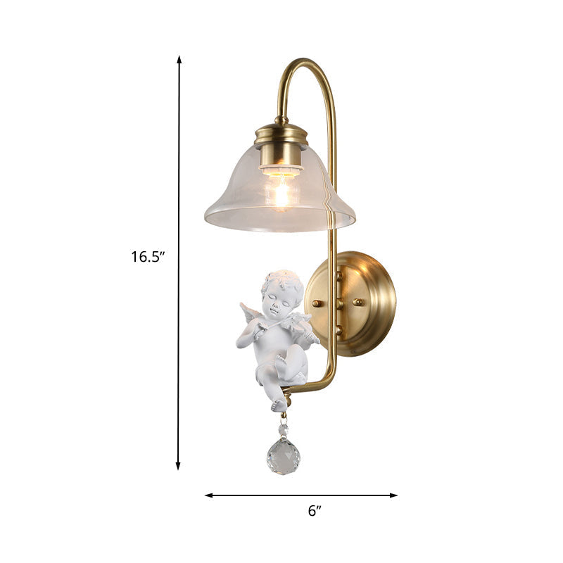 Modern Gold Glass Sconce Light With Resin Deco - 1-Light Wall Lamp