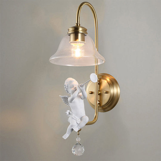 Modern Gold Glass Sconce Light With Resin Deco - 1-Light Wall Lamp / B