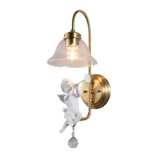 Modern Gold Glass Sconce Light With Resin Deco - 1-Light Wall Lamp