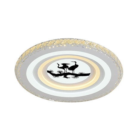 Modern Crystal Led Ceiling Light For Dining Rooms - Round Design Flush Mount White Finish