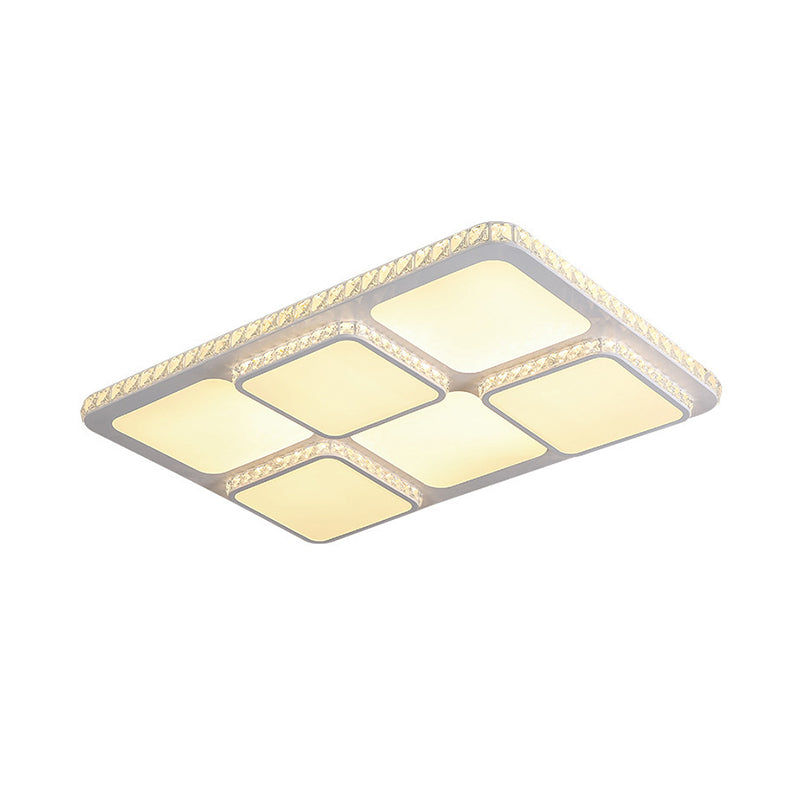 Contemporary Crystal Led Square Flush Mount Lamp – Warm/White Light