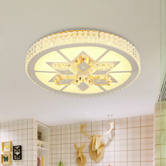 Simple White Led Crystal Flush Mount Lamp - Star/Flower Design | Close To Ceiling Light Fixture For