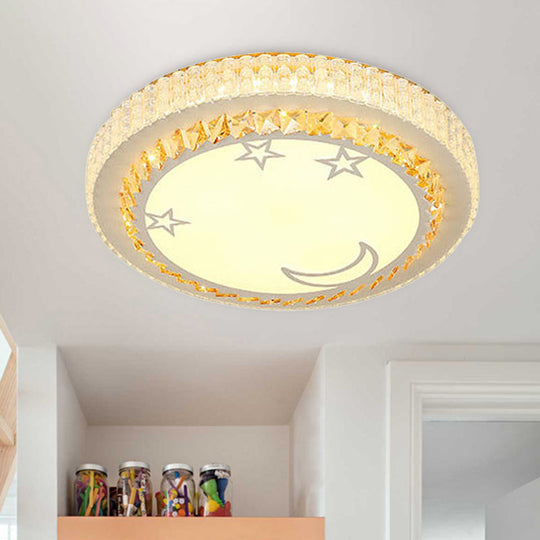 Simple White Led Crystal Flush Mount Lamp - Star/Flower Design | Close To Ceiling Light Fixture For