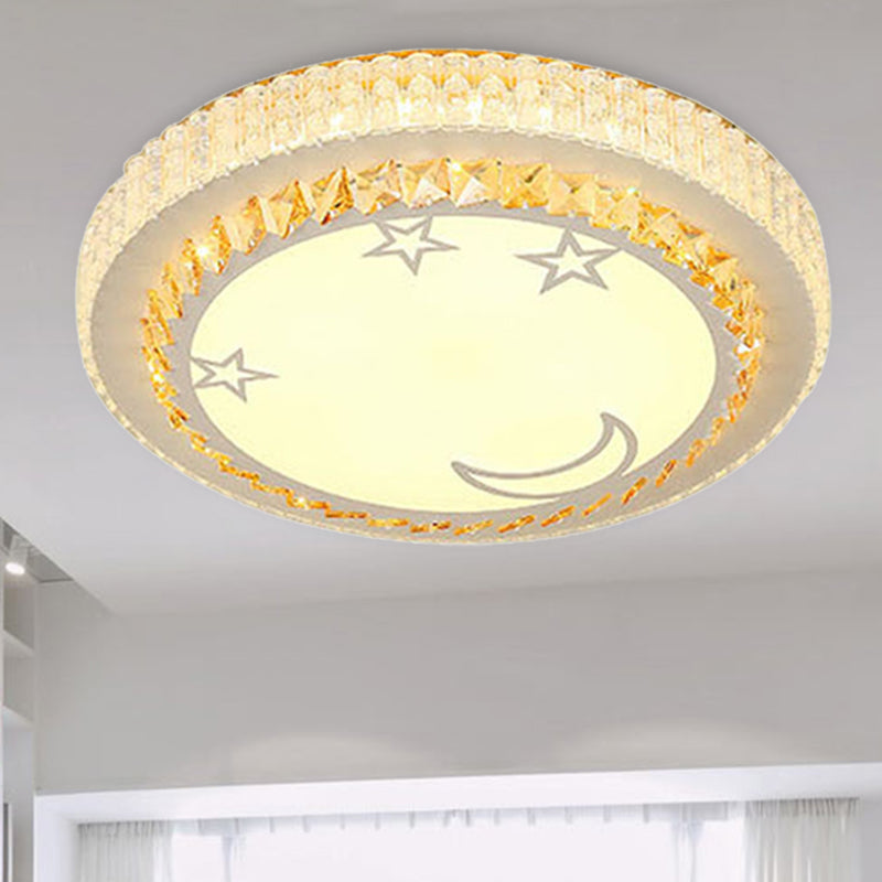 Simple White Led Crystal Flush Mount Lamp - Star/Flower Design | Close To Ceiling Light Fixture For