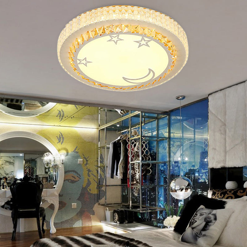 Simple White Led Crystal Flush Mount Lamp - Star/Flower Design | Close To Ceiling Light Fixture For
