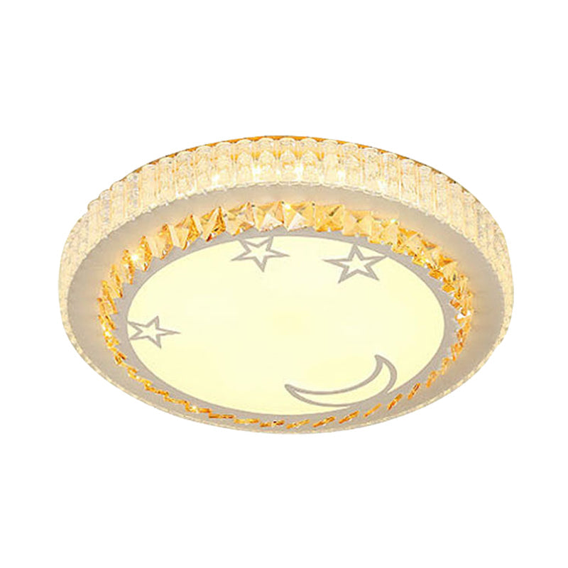 Simple White Led Crystal Flush Mount Lamp - Star/Flower Design | Close To Ceiling Light Fixture For