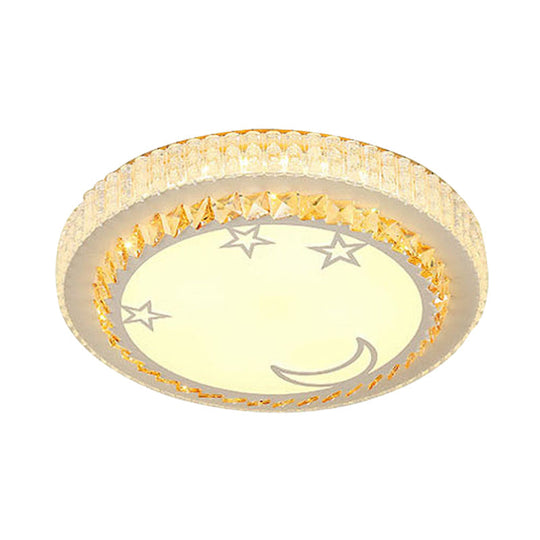 Simple White Led Crystal Flush Mount Lamp - Star/Flower Design | Close To Ceiling Light Fixture For