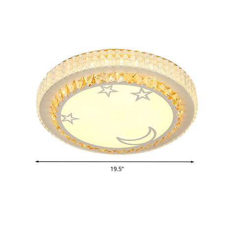Simple White Led Crystal Flush Mount Lamp - Star/Flower Design | Close To Ceiling Light Fixture For