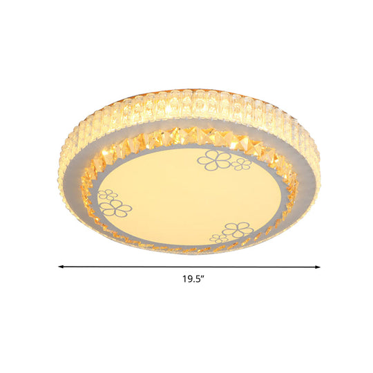 White Crystal Led Flush Mount Lamp With Flower Pattern - Elegant Bedroom Lighting