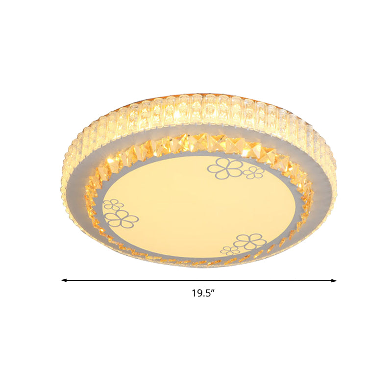 White Crystal Led Flush Mount Lamp With Flower Pattern - Elegant Bedroom Lighting