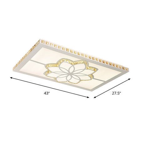 Contemporary Crystal Rectangle Ceiling Flush Mount With White Led Lighting For Living Room - Flower