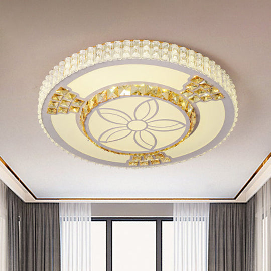 Modern White Crystal Led Flush Mount Lamp For Living Room With Flower-Like Design