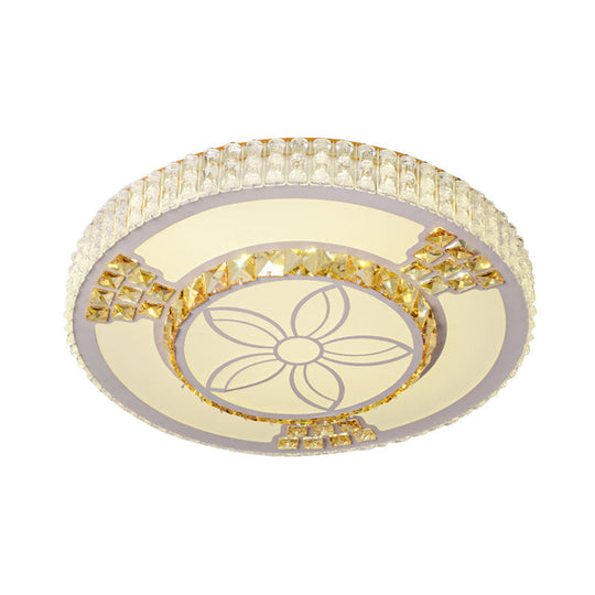 Modern White Crystal Led Flush Mount Lamp For Living Room With Flower-Like Design