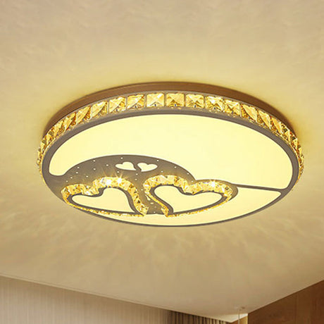 Heart Crystal Flush Mount Led Ceiling Lamp - Modern Bedroom Fixture In White