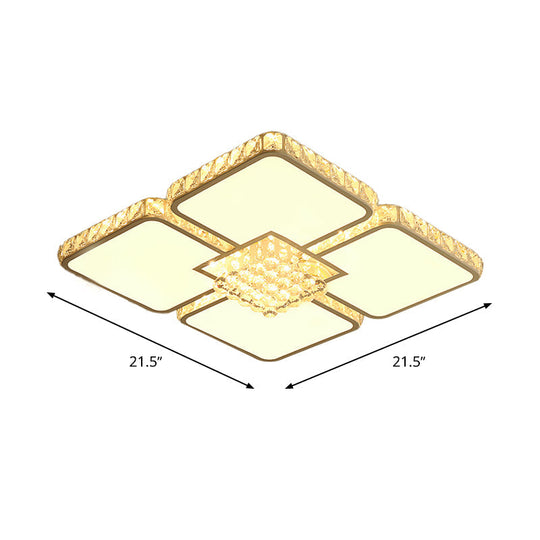 Modern Crystal Led Square Flush Mount Bedroom Ceiling Light Fixture In Warm/White