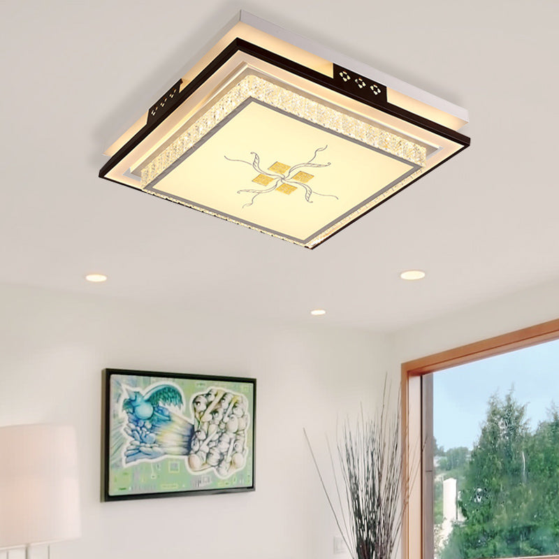 Modern Square Crystal Led Flush Light For Bedroom Ceiling - White With 3 Color Options