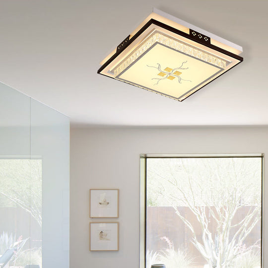 Modern Square Crystal Led Flush Light For Bedroom Ceiling - White With 3 Color Options
