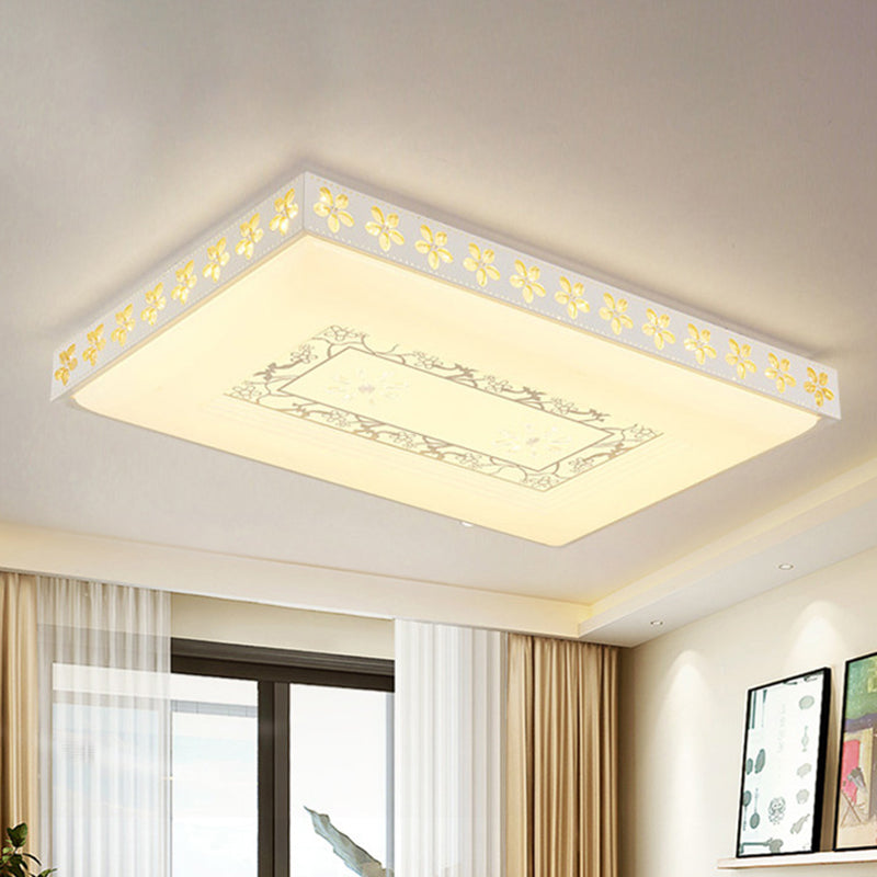 Rectangular Led Crystal Ceiling Light Simple White Flush Mount For Living Room With 3 Color Lights /