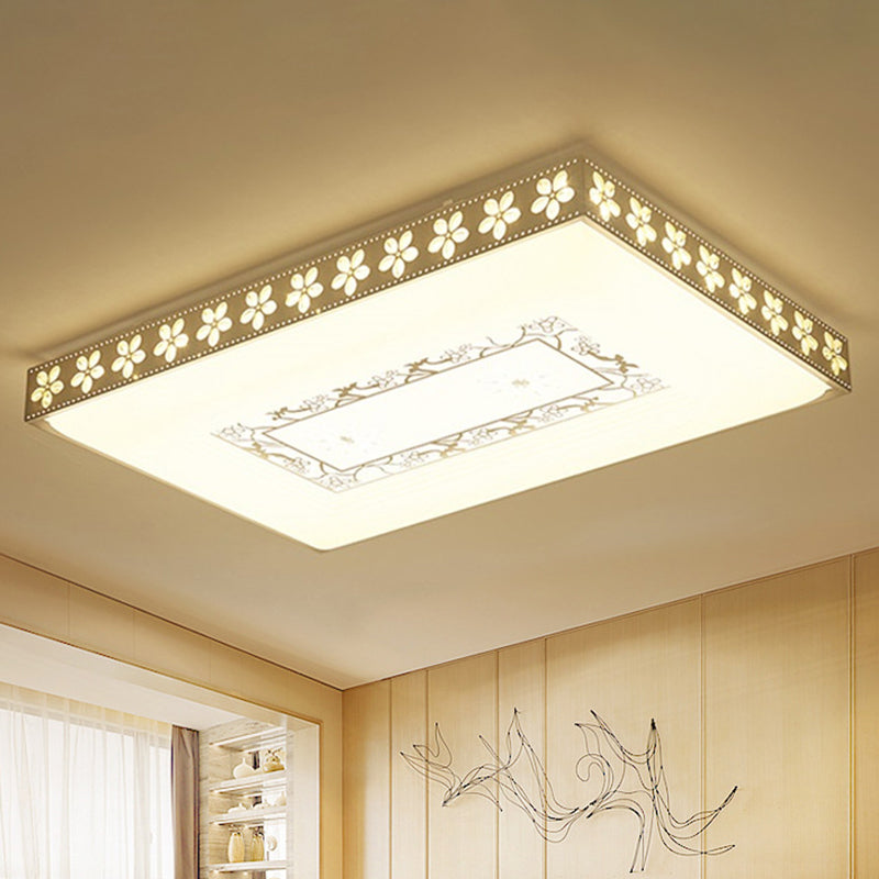 Rectangular Led Crystal Ceiling Light Simple White Flush Mount For Living Room With 3 Color Lights /