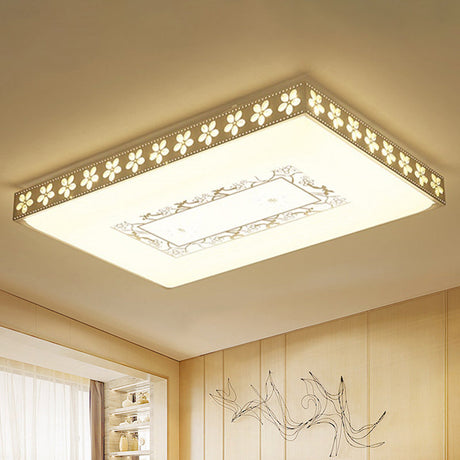 Rectangular Led Crystal Ceiling Light Simple White Flush Mount For Living Room With 3 Color Lights /