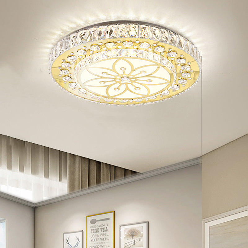 Golden Crystal Led Flushmount Ceiling Light - Modern 2-Tier Round 3Rd Gear Flush Lighting