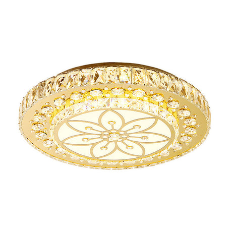 Golden Crystal Led Flushmount Ceiling Light - Modern 2-Tier Round 3Rd Gear Flush Lighting