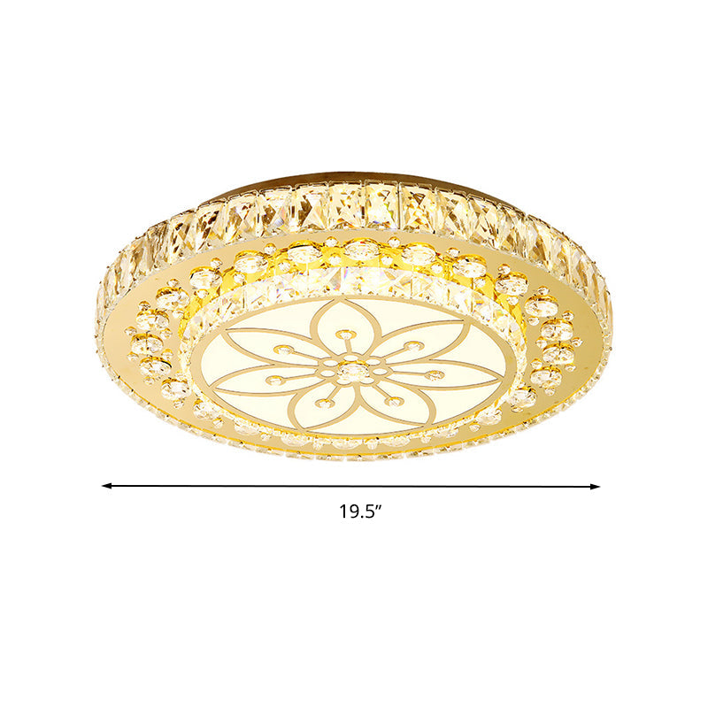 Golden Crystal Led Flushmount Ceiling Light - Modern 2-Tier Round 3Rd Gear Flush Lighting