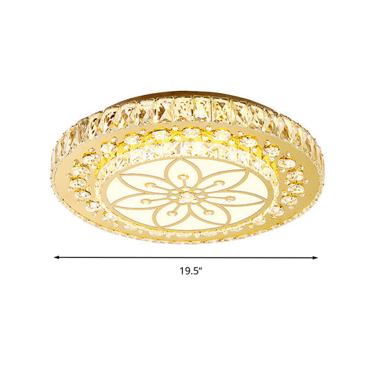 Golden Crystal Led Flushmount Ceiling Light - Modern 2-Tier Round 3Rd Gear Flush Lighting