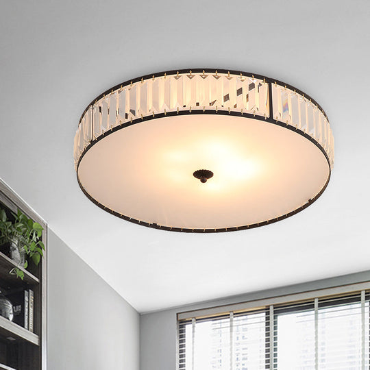 Sleek Crystal Drum Ceiling Mount Light Fixture - 14/21.5 W White 3/5 Lights Ideal For Bedroom / 14