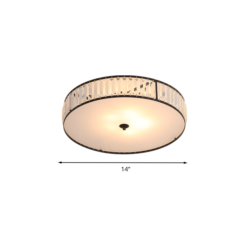 Sleek Crystal Drum Ceiling Mount Light Fixture - 14/21.5 W White 3/5 Lights Ideal For Bedroom