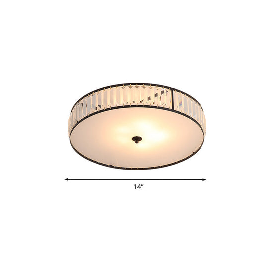 Sleek Crystal Drum Ceiling Mount Light Fixture - 14/21.5 W White 3/5 Lights Ideal For Bedroom
