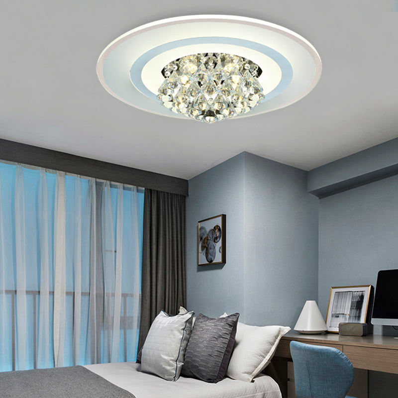18’/23.5’ Led Round Flush Light Fixture - Elegant White Crystal Mount Lighting For Living Room