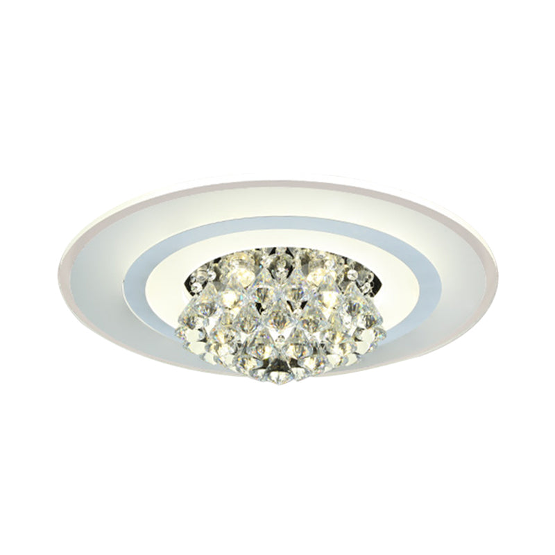18’/23.5’ Led Round Flush Light Fixture - Elegant White Crystal Mount Lighting For Living Room
