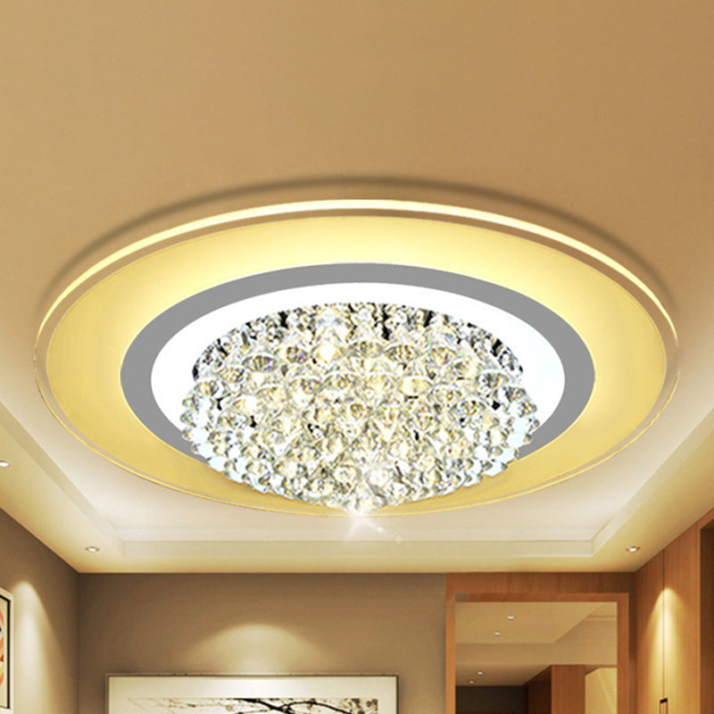 18’/23.5’ Led Round Flush Light Fixture - Elegant White Crystal Mount Lighting For Living Room