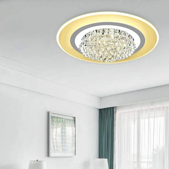18’/23.5’ Led Round Flush Light Fixture - Elegant White Crystal Mount Lighting For Living Room