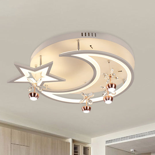 Led Acrylic Flush Ceiling Light - Modern Style White Star Moon Bedroom Lamp In 3 Color Options /