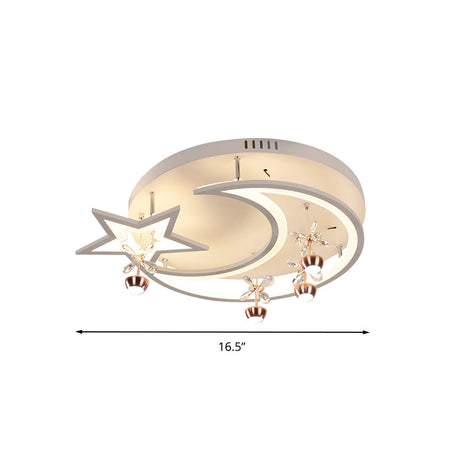Led Acrylic Flush Ceiling Light - Modern Style White Star Moon Bedroom Lamp In 3 Color Options