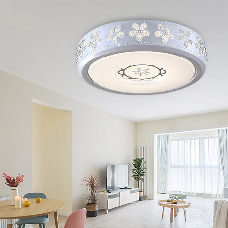 12’/16.5’/20.5’ White Flower Flush Mount Acrylic Led Living Room Light In White/3 Color