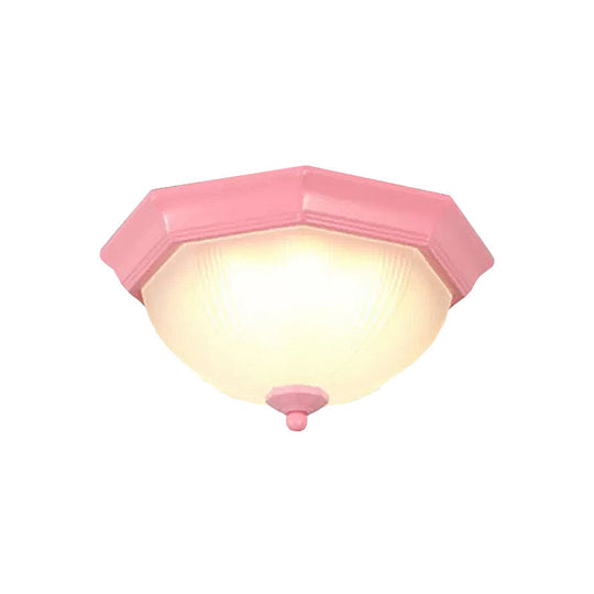 Macaron Style Flush Ceiling Light With Ridge Glass Dome Shape - Ideal For Balcony Pink / 12.5’