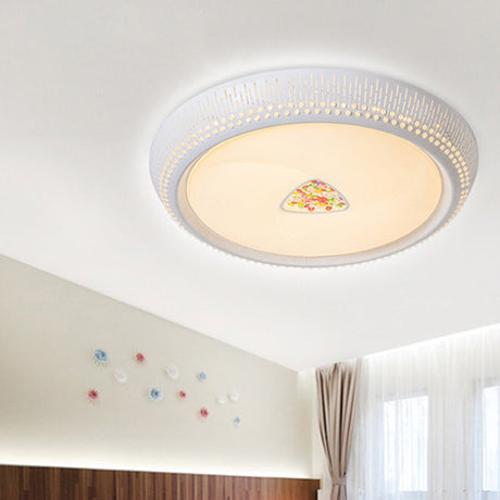 White Crystal Led Flush Mount Lamp - 23/31/36’ Round Bedroom Lighting Fixture 3 Color Light Options