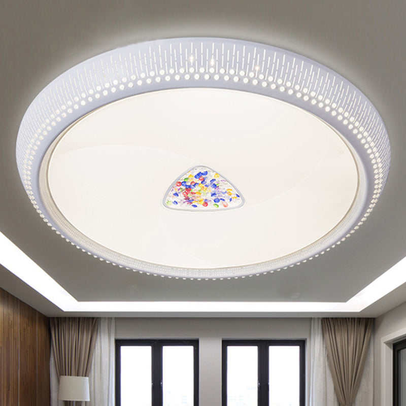White Crystal Led Flush Mount Lamp - 23/31/36’ Round Bedroom Lighting Fixture 3 Color Light