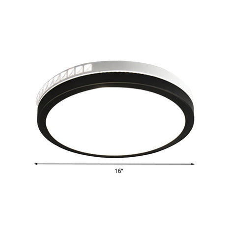 16/19 W Led Round Flush Mount Lamp Black Crystal Ceiling Fixture With Warm/White/3 Color Light