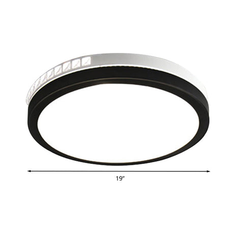 16/19 W Led Round Flush Mount Lamp Black Crystal Ceiling Fixture With Warm/White/3 Color Light