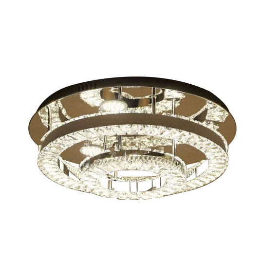 Modern Chrome Crystal Flush Mount Led Ring Light Fixture For Bedroom - 21.5’/31.5’ Wide