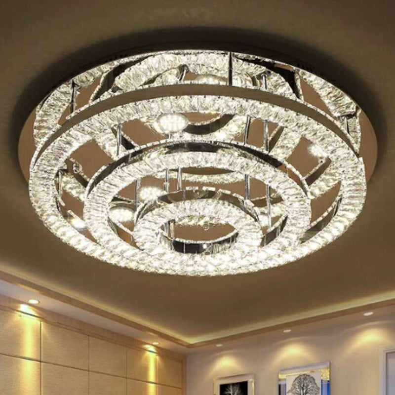 Modern Chrome Crystal Flush Mount Led Ring Light Fixture For Bedroom - 21.5/31.5 Wide / 31.5