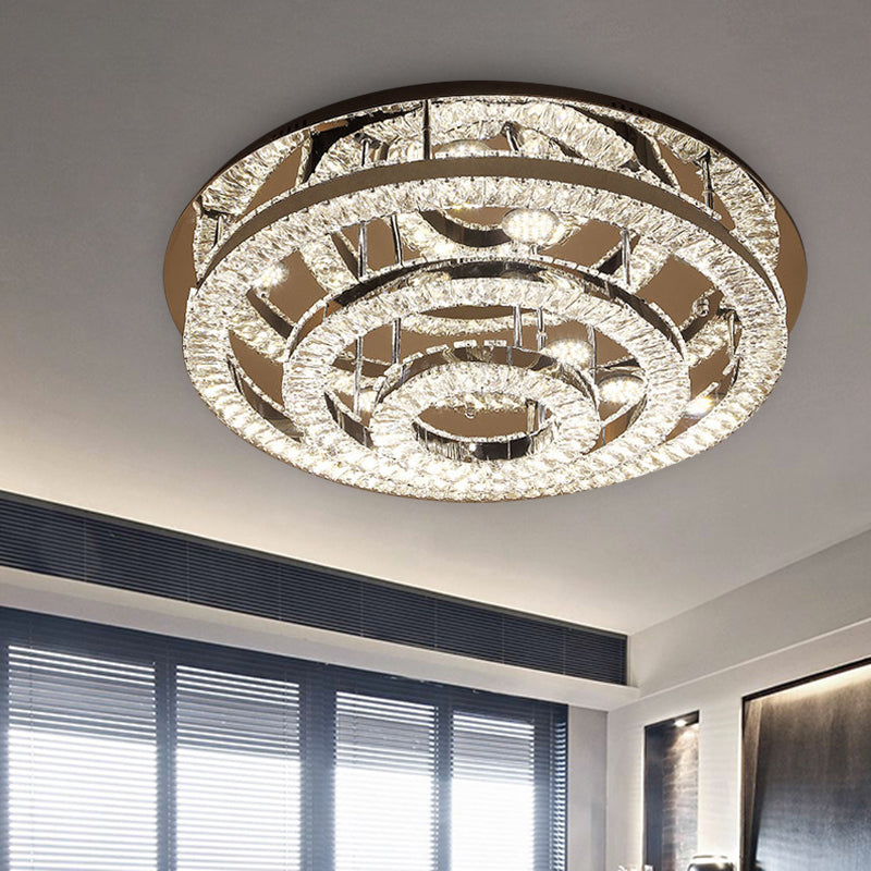 Modern Chrome Crystal Flush Mount Led Ring Light Fixture For Bedroom - 21.5’/31.5’ Wide