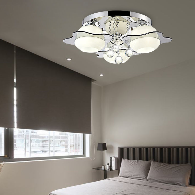 Modern Crystal Ball Flower Ceiling Light Gray Flush Mounted With 3/5/7 Heads In Warm/White