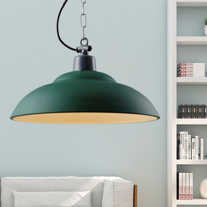 Vintage Style Metallic Hanging Lamp With Chain - Black/Green Bowl Indoor Pendant Light Green