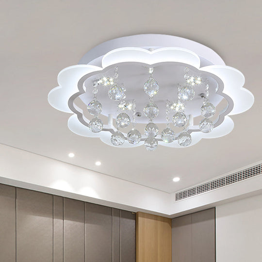 Modern Crystal Ball Flush Mount Light - White Flower Design 22/25.5/31.5 Wide Led Ceiling With